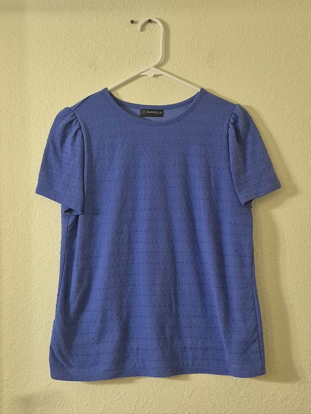 Rafaella Perforated Puff-Sleeve Tee in Cornflower Blue